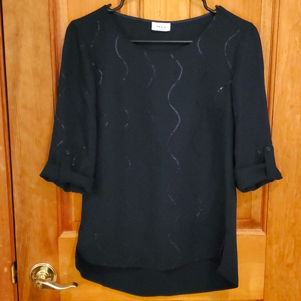 Akris Punto classic navy blouse with sequins women's size small